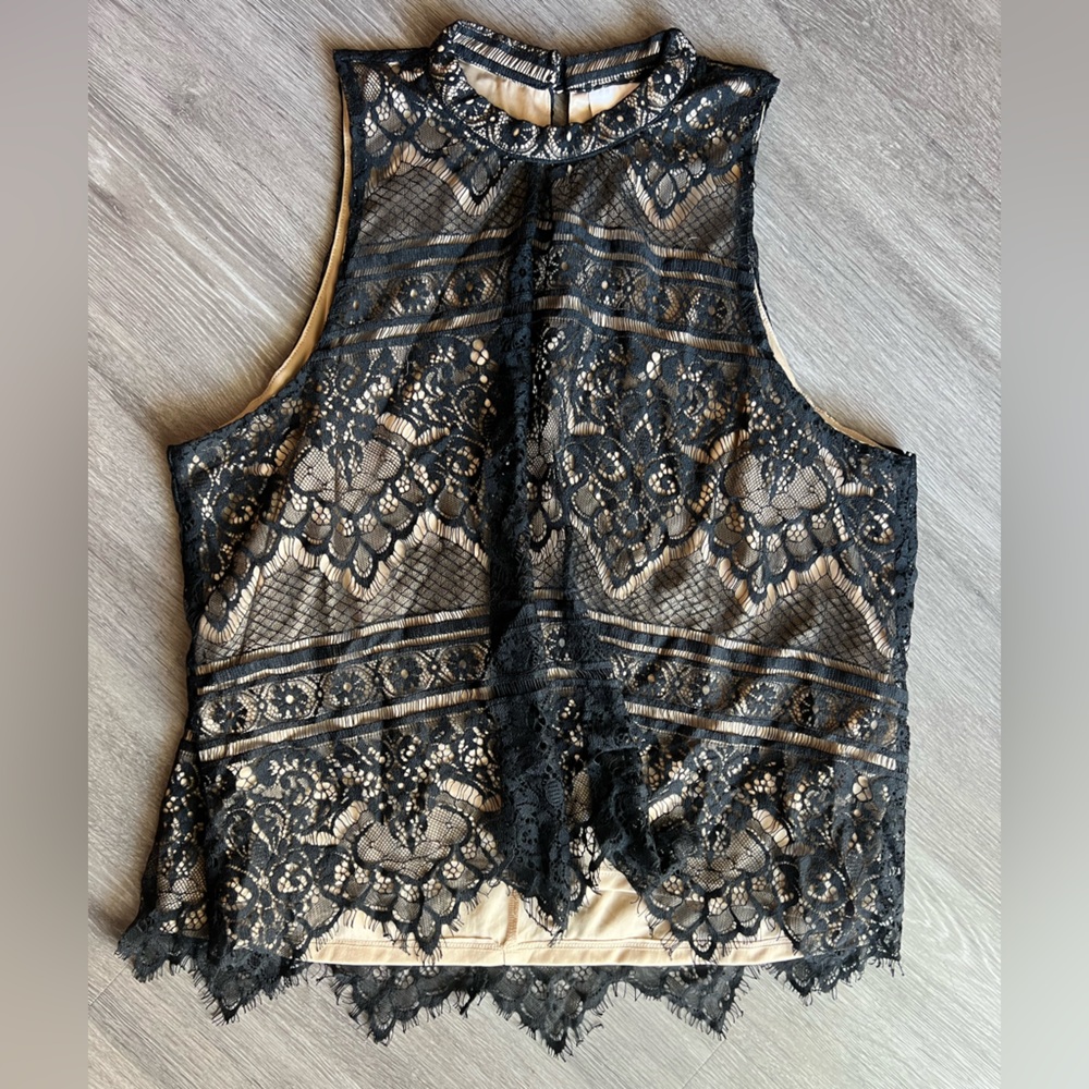 LC Lauren Conrad Black Sleeveless Lace Blouse